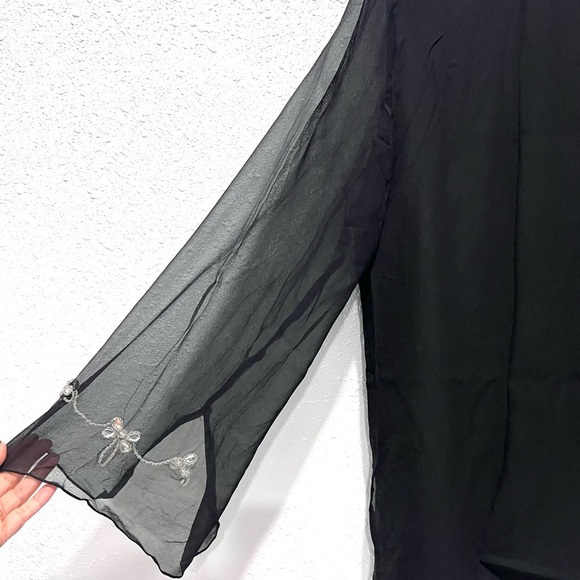 SilkLand Black 100% silk Embellished sheet Long Sleeve Blouse 2X - Picture 7 of 8